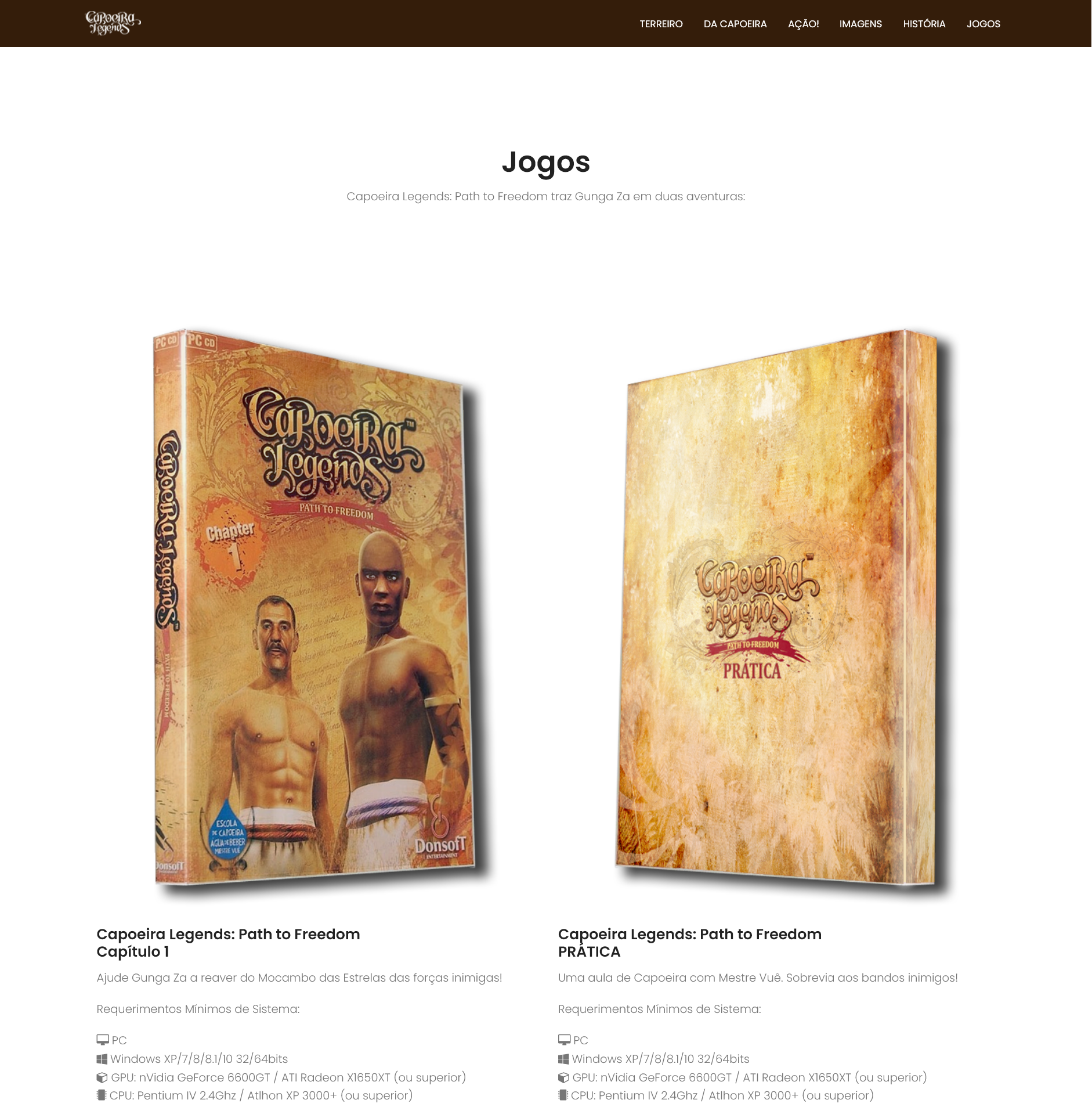 Seção Jogos do site Capoeira Legends