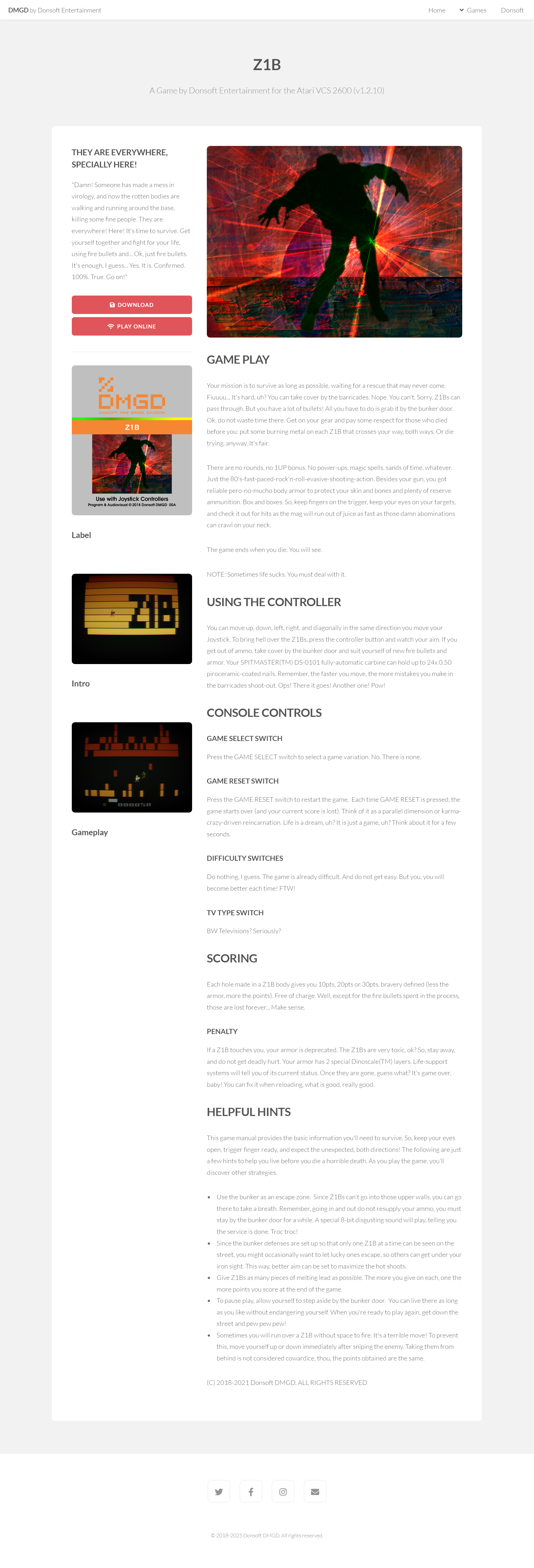 Página do jogo Z1B no site da DMGD