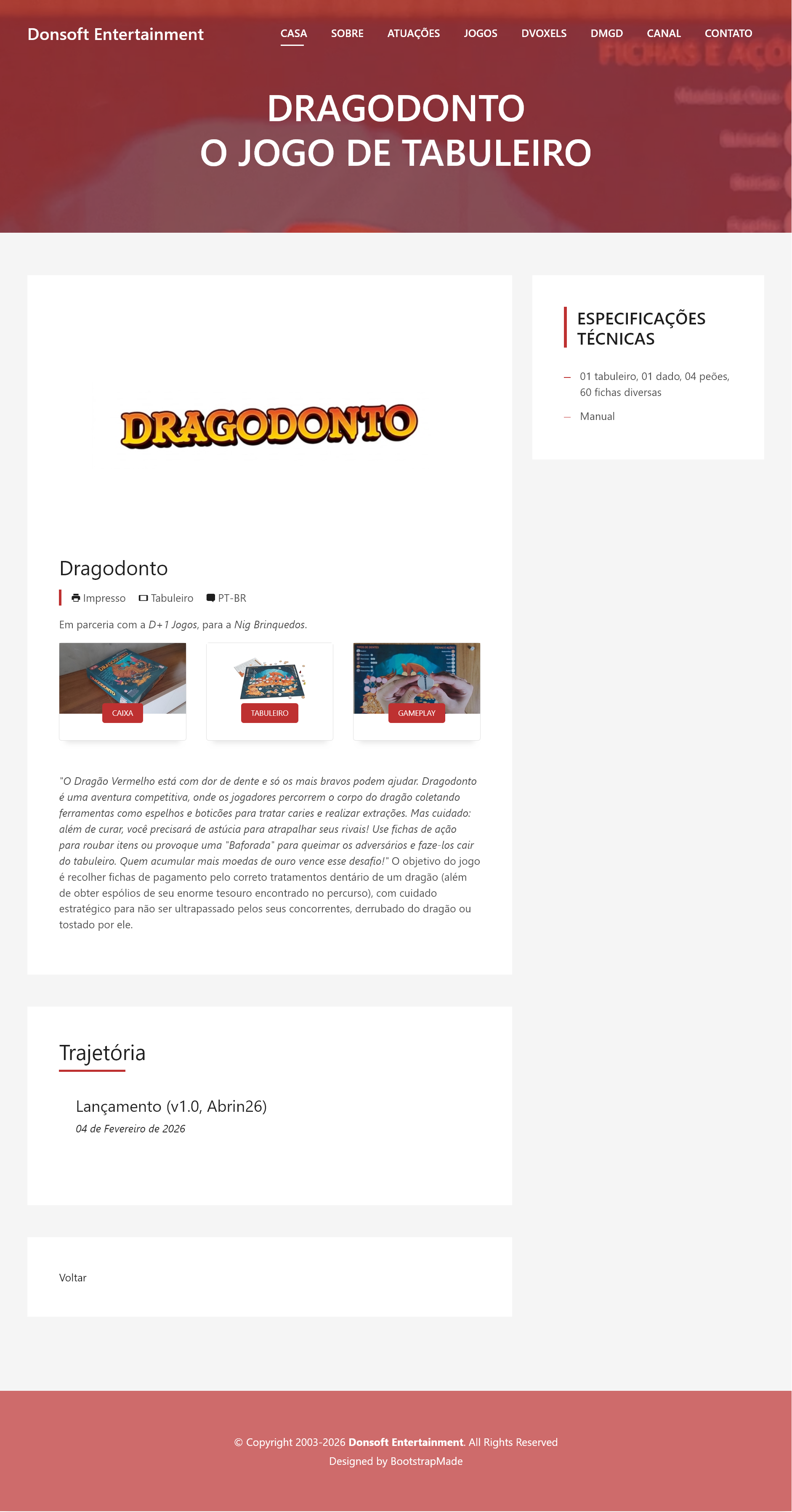 Página do jogo Dragodonto no site da Donsoft Entertainment